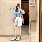 Fongt High-Waisted Broad-Legged Denim Shorts Women's Summer Narrow Version Of Small Straight-Tipped Trousers To Make Old Thin Five-Point Pants