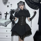 Summer Sexy Pure Black Slim Spice Girl In Irregular Skirt Spider Web Skirt-Outfit