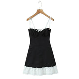 Lace Bustier Patchwork Cami Lace Up Mini Dress-Outfit