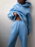 Women's Tracksuit Autumn Fleece Sweatshirts Two Piece Set Casual Oversized Solid Female Sports Hoodie Suit Long Pant
