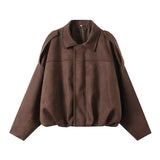 Fongt And Autumn New Women's Velvet Texture Collar Pilot Long Sleeve Short Jacket Jacket