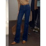 Fongt Girls Blue High Waist Microhorn Jeans Women's Autumn Edition Thin Straight Horseshoe Long Pants