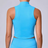 Fongt Sleeveless Standing Collar Jacket Female Zip Coat Yoga Top Fall / Winter Running Training Quick Dry Vest 62040-Outfit
