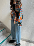 Vintage Mixed Print Long Sleeve Blouse-Outfit
