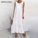 2022 Summer Maxi Long Dress Bohemian See-through Women Ruffles Beach Sundress Casual Loose Sleeveless Thin Party