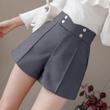 Size Suits Shorts Women 2022 Summer New High Waist Solid Black Office Work Shorts Ladies Pocket Gray Wide Leg Trouser