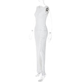 White Sheer Side Button Snap Maxi Dress-Outfit