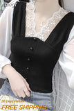Fashion Lace V-neck Hollow Out Patchwork Button Shirt New Summer Autumn 2023 Long Sleeve Pullovers Women's Clothing