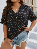 Fongt Plus-Size Women's Temperament Commuter Print V-Neck Short-Sleeved