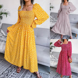 Spring And Summer Collar Long-Sleeved Holiday People Cotton Dress 100 Folds Long Dress Women's