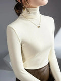 Women Turtleneck Slim Soft Long Sleeve T Shirts Lady Elegant Stretchy Solid Base Undershirts Tees Female Basic T-Shirt Top-Outfit