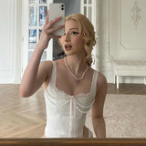 Fongt Pure Desire Girl Lace Splicing Bow Vest Back Strap Waist Slim Bottom Top-Outfit