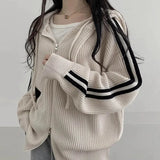 Vintage Striped Sleeve Hooded Zip Up Cardigan-Outfit