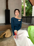 Fongt Special Price Does Not Return] Xiu Xixi Autumn Shoulder Wool Bottom Shirt Long-Sleeved Knitted Shirt Women's Top 25149