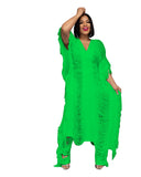 Fongt New Women's Pure Color Handmade Knit Hollow Tassel Suit-Outfit