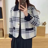 New Autumn 2024 Xiaoxiangfeng Imitation Double-Sided Tweed Jacket Women's Plaid Short Vintage Small Cardigan Jacket-Outfit