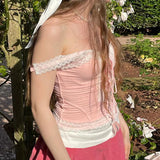 Fongt And Hot Girl Wind Pink Lace Stitching Sling V Tie Slim Heavy Industry Design Vest-Outfit