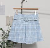 Real Shooting S-2XL With Belt Coarse Flowers, Composite Bright Lattice Skirt A Word Fluffy Bunk Skirt
