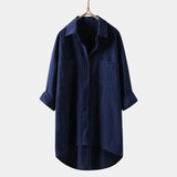 Fongt Women's Clothing 2025 Spring And Autumn Casual Style Pure Shirt Women Loose Cotton T-Shirt Double Pocket Long-Sleeved