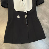 Puff Sleeve Large Collar Back Bow Blazer Mini Dress-Outfit