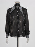 Fongt Temperament Commuting Blouse 2025 Autumn New Collar Collar Drilled Single Buckle Repair Slim Thin Shirt Female Tide