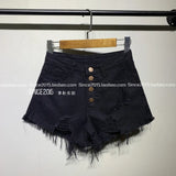 Summer New High Waist Hole Breasted Denim Shorts Female Show Thin Korean Version Of Wide Leg Pants Edge A Word Sexy Hot Pants-Outfit