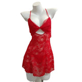 Fongt Pajamas Woman 2025 New Seduction Red Lace Hollow Big Bow Bow Small Breast Slings Sleeping Skirt