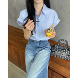 Fongt Chic Casual Fashion Design Small Short-Sleeved Shirt Women's Summer Single Buckle Collar