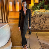 Pleated Tassel Long Sleeve Maxi Dress-Outfit