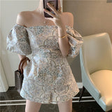 Fongt Tile Print Jumpsuit Female Summer 2023 New Thin Square Neck Shorts-Outfit