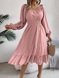 Spring And Summer Leisure Solid Color Collar Long Sleeves To Close The Waist Lotus Leaf Side A Dress Women's