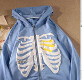 Fongt Batch Hoodie Jersey Bone Dark Y2k Zipper Plus Velvet Clothes