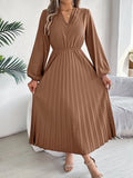 Fongt Shooting 2025 Autumn And Winter Elegant Triple V-Neck Long Sleeves To Close The Waist 100-Folded Long Skirt Women's Clothing