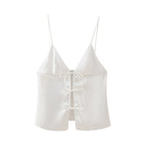 Fongt New Bow Trim Silk Satin Texture Top 2170331-Outfit