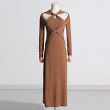 Fongt Autumn New Temperament Sister Style Dress Design Bump Color Thin Knitted Dress Female Match