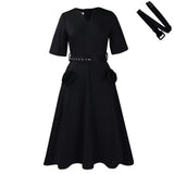 Fongt Women's 2025 Summer New Fashion V-Neck Elegant Short-Sleeved Waist A-Size Dress