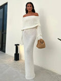 Knit Off-Shoulder Long Sleeve Maxi Dress-Outfit