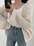 Open Front Long Sleeve Knit Cardigan-Outfit