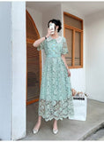 Fongt Dress Women's New Sweet Collar Collar Buckle Repair Medium Long Lace Temperament High-Sense Skirt