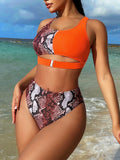 Fongt Single 2024 Bikini Print Sexy Bikini Ladies Split Swwear Triangle Bikini D326Q-Outfit