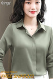 Women Shirts Satin Long Sleeve Blouse Women Fashion Elegant White Shirt Solid Basic Womens Tops and Blouses New Female