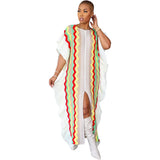 Fongt New Women's Dress Flounce Knitted Striped Slit Dress-Outfit