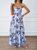 Fongt Summer Flower Printed Back Suspension Sexy High Waist A Dress Dress Woman