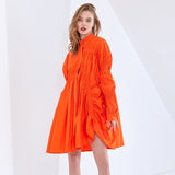 Drawstring Elegant Dress For Women Stand Collar Puff Sleeve Casual Loose Dresses Female Fashion New Spring