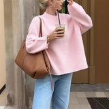 Fongt Selling Winter 2024 New Pink Sweet Round Collar Mantle Sweater-Outfit