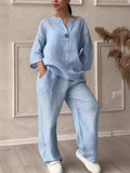 Fongt Fashion Women's Comfortable Loose Top Broad Leg Trousers Casual Cotton