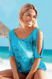 Summer Women Feather Printed Blouses O- neck Strapless Shirts Off Shoulder Short-sleeved Tops Loose