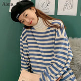 Women Harajuku Patchwork stripe cotton Hoodie Korean Clothes spring autumn long sleeve loose thin Sweatshirt kpop