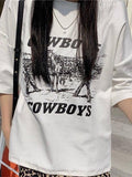 Cowboy Letter Print Tee-Outfit