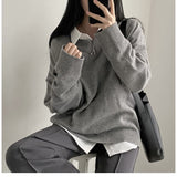 Dark Academia Solid Color V-Neck Pullover Sweater-Outfit